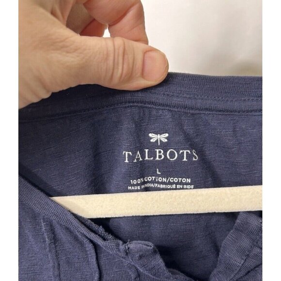 Talbots Shirt Women's Navy Blue V Neck Preppy Beach 3/4 Shirt Tee Size Large - Picture 8 of 8